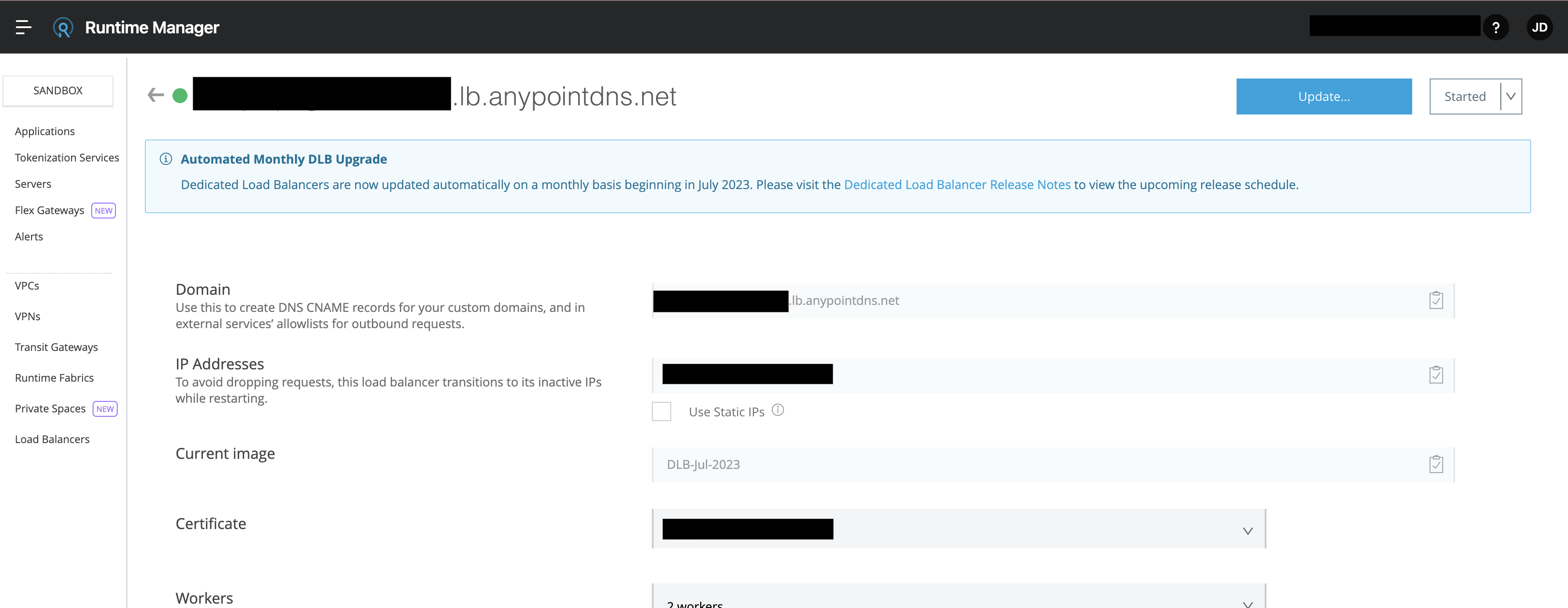 Dedicated Load Balancer domain